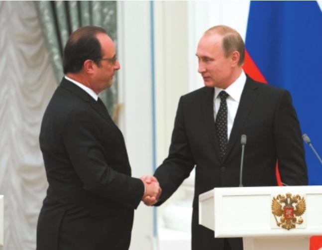 Tổng thống Pháp Francois Hollande và Tổng thống Nga Vladimir Putin tại Moscow ngày 26 tháng 11 năm 2015