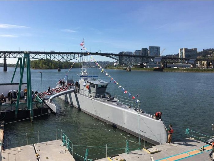 Mỹ hạ thủy tàu săn ngầm không người lái Sea Hunter ngày 7/4/2016. Ảnh nguồn: Navytoday.com