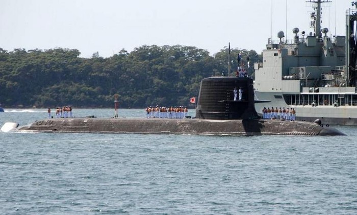 Tàu ngầm thông thường Hakuryu lớp Soryu công nghệ AIP của Lực lượng Phòng vệ Biển Nhật Bản đến căn cứ hải quân Kuttabul ở Sydney, Australia ngày 15/4/2016. Nguồn ảnh: Japantimes