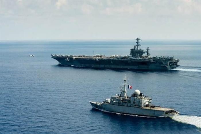 Tàu chiến Pháp cùng Quân đội Mỹ tiến hành tuần tra chung trên Biển Đông. Nguồn ảnh: Chinatimes