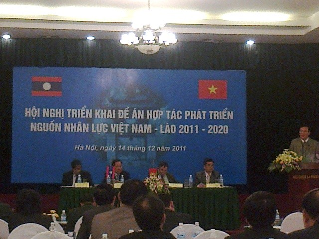 Hội nghị Hợp tác giáo dục giữa Việt Nam và Lào sáng nay tại Hà Nội. Ảnh Xuân Trung
