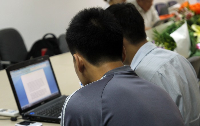 Thầy N.D.N trò chuyện tại tòa soạn Báo điện tử Giáo dục Việt Nam