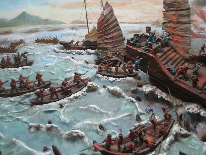 Hình ảnh mô phỏng chiến thắng vang dội Bạch Đằng năm 938 trong lịch sử chống giặc ngoại xâm của Việt Nam. (Hình minh họa).