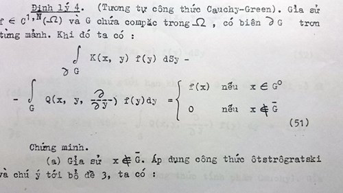 Trang 33 luận án của PGS. Đặng Văn Khải có nêu Định lý 4 (Tương tự công thức Cauchy – Green). Ảnh chụp trang luận án của PGS. Đặng Văn Khải.