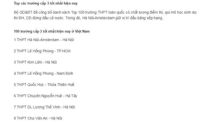 Trang khoahocthuvi.net đăng tải thông tin các trường cấp 3 tốt nhất Việt Nam, theo ông Quách Tuấn Ngọc là không có cơ sở.