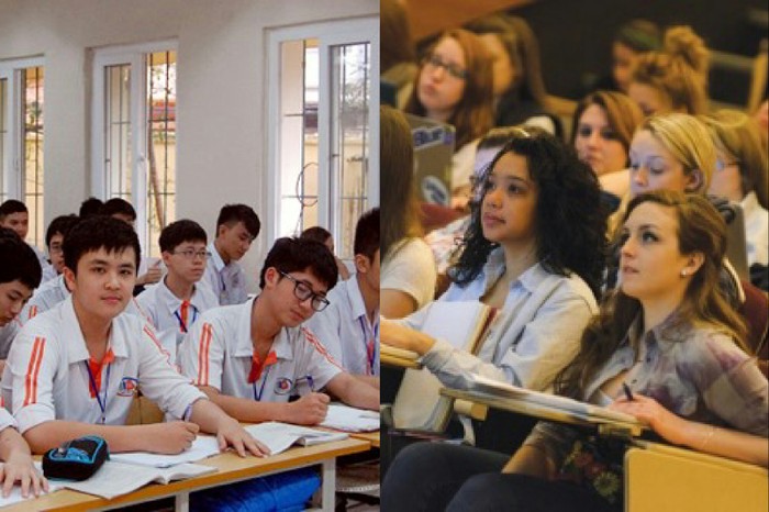 Giáo dục Việt Nam (hình bên trái) sẽ học hỏi được những gì từ các nền giáo dục tiên tiến như Pháp (hình bên phải)? Ảnh minh họa Xuân Trung/Internet.