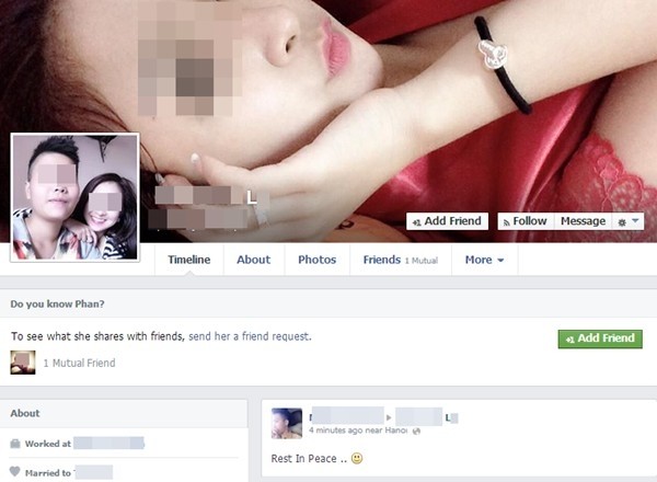Trang Facebook cá nhân của cô gái xấu số.
