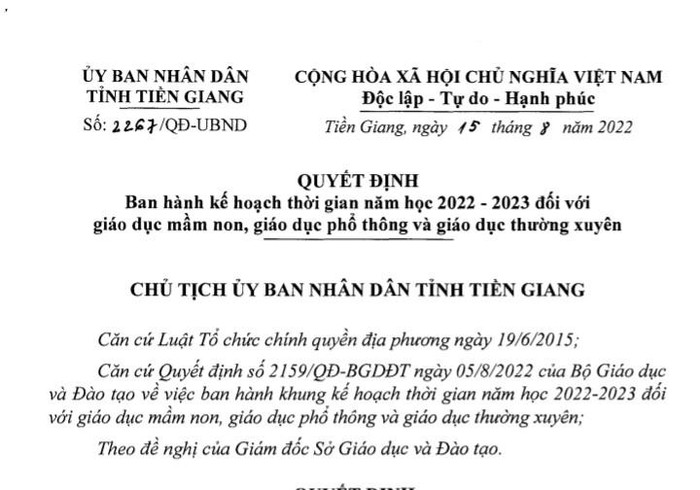 Quyết định 2267/QĐ-UBND của Uỷ ban nhân dân tỉnh Tiền Giang - Ảnh chụp màn hình do tác giả cung cấp