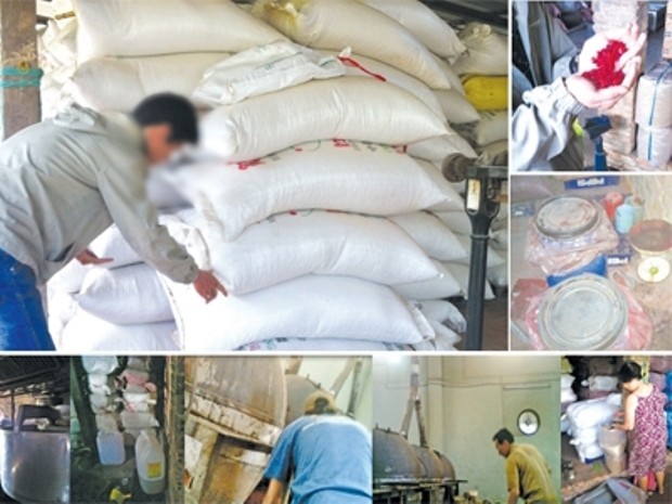 Cảnh chế biến hạt dưa pha phẩm màu công nghiệp và nhớt thải tại các cơ sở ở TP.HCM và Tây Ninh.