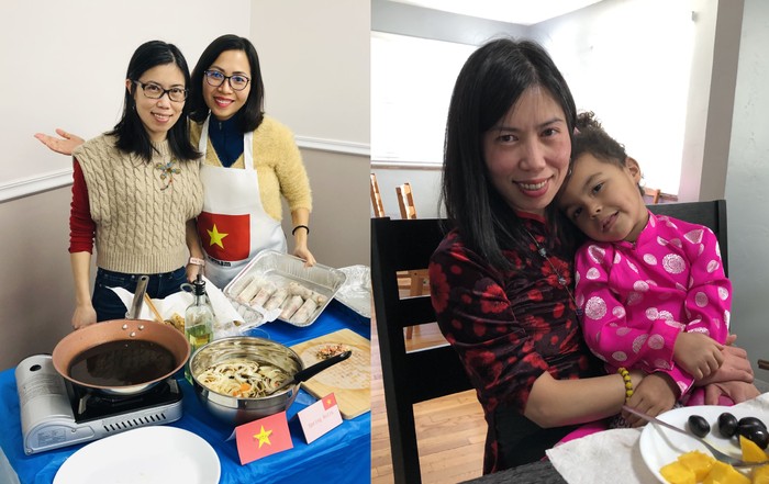 Cô Linh cùng con gái mặc áo dài, tham gia các hoạt động cùng cộng đồng người Việt tại Mỹ. (Ảnh: NVCC)