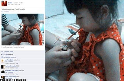 Hình ảnh người lớn cho bé gái hít thuốc lắc đăng trên Facebook