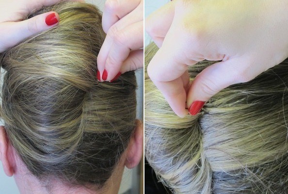 Bước 7: Dùng ghim giữ lại phần tóc bạn vừa cuốn vào.