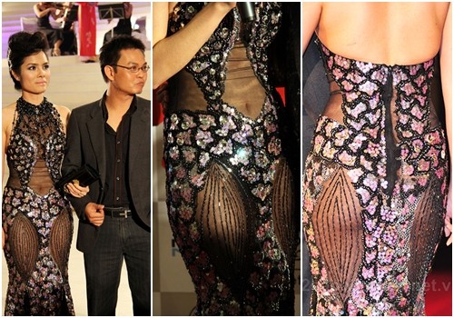 Chiếc váy của Kiều Thanh cũng có thể được đem ra so sánh về độ táo bạo. "Mặc như không mặc" trào lưu thời trang hoàn toàn mới của sao Việt. (Nguồn: internet)