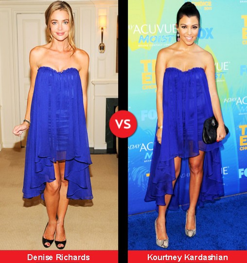 Bộ váy xanh xấu tệ được ví giống rèm của nhưng lại có đến hai ngôi sao là Denise và Kourtney lựa chọn để dự sự kiện.