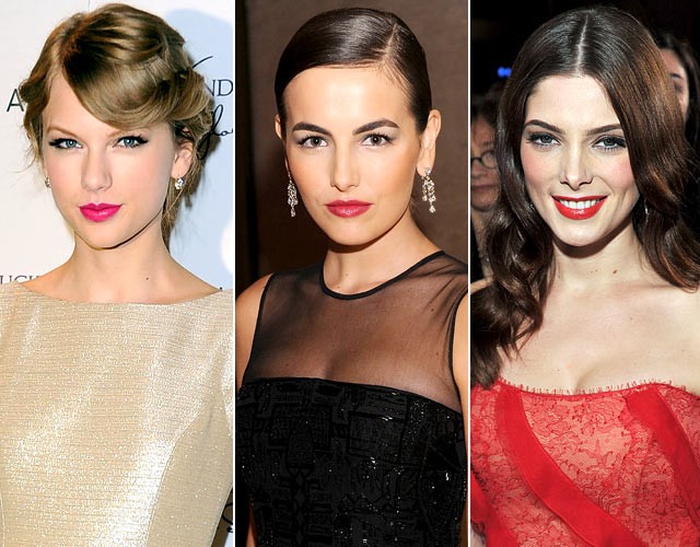 Phong cách trang điểm đậm môi với màu đỏ, hồng được nhiều sao ưa thích, trên ảnh là những ngôi sao nữ xinh đẹp Taylor Swift, Camilla Belle và Ashley Greene, họ đều thật nổi bật với màu son đậm.