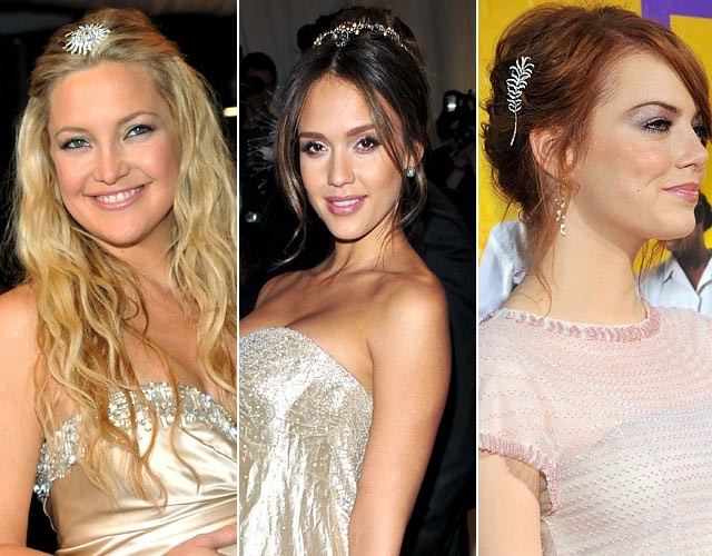 Kate Hudson, Jessica Alba và Emma Stone cùng yêu thích kiểu vấn tóc và cài bờm như công chúa.