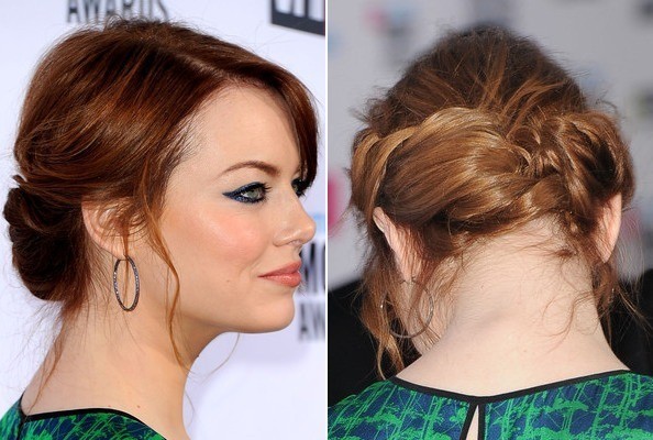 Emma Stone có mái tóc vàng đồng tuyệt đẹp, vì thế khi cô tết đơn giản về phía sau nhưng trông vẫn nổi bật, sang trọng.