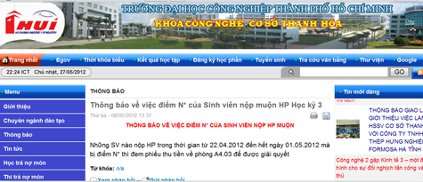 Thông báo về việc giải quyết điểm N* của trường ĐH CN TPHCM cơ sở Thanh Hóa