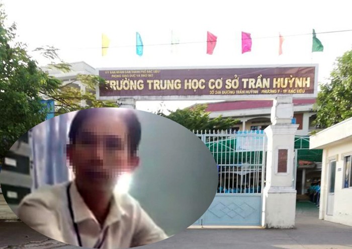 Trường Trung học cơ sở Trần Huỳnh và thầy Huỳnh Văn Khánh (ảnh nhỏ). (Ảnh: H.L)