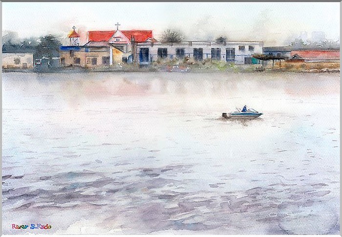 Một cảnh trên sông Sài Gòn... (Tranh của họa sĩ Nhật Satoshi Kudo).