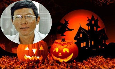 Chuyên gia Nguyễn Quốc Cường và hình ảnh của đêm lễ hội Halloween. (Ảnh: H.L)