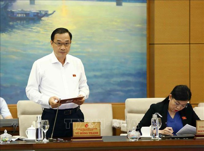 Chủ nhiệm Ủy ban Kinh tế của Quốc hội - ông Vũ Hồng Thanh trình bày báo cáo thẩm tra. Ảnh: TTXVN