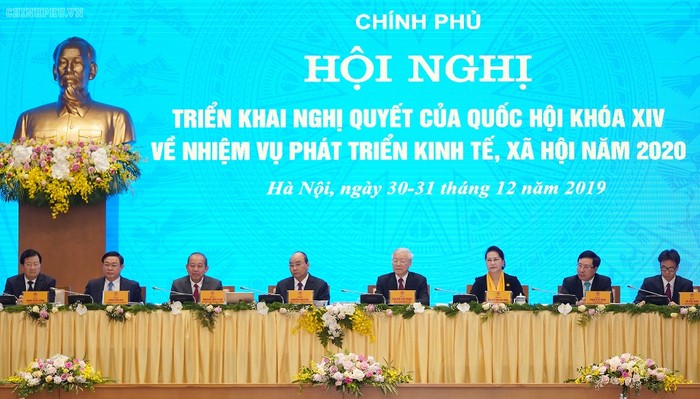 Hội nghị có sự tham dự của các đồng chí lãnh đạo Đảng, Nhà nước, Quốc hội và Chính phủ. Ảnh: chinhphu.vn