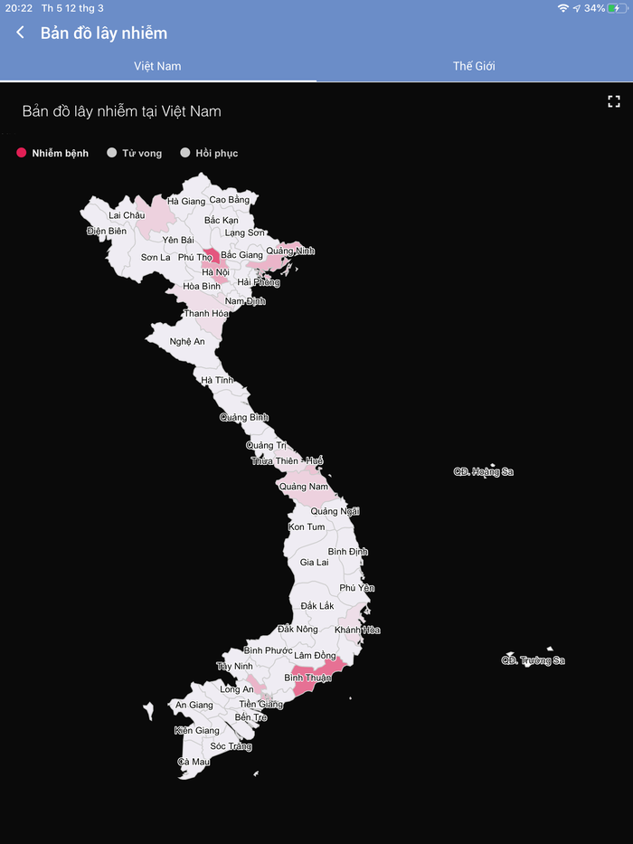 Bản đồ lây nhiễm tại Việt Nam.