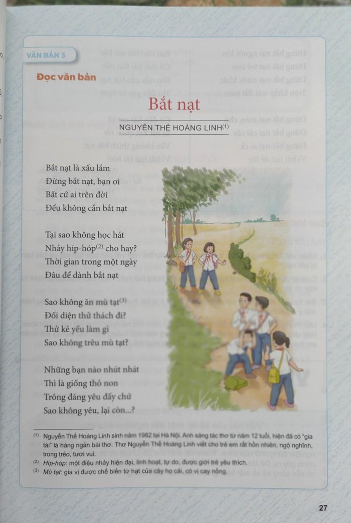 Bài thơ Bắt nạt trong cuốn sách giáo khoa Ngữ văn 6 bộ Kết nối tri thức với cuộc sống gây tranh cãi.