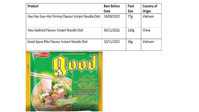 Danh sách 3 sản phẩm bị Ireland thu hồi, trong đó có 2 sản phẩm của nhà sản xuất tại Việt Nam. (Ảnh: FSAI)