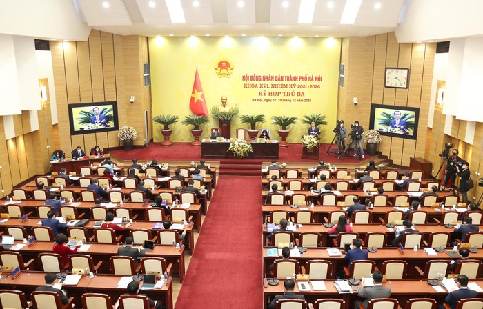 Kỳ họp thứ 3 Hội đồng Nhân dân Thành phố Hà Nội khóa XVI khai mạc vào sáng 7/12. Ảnh: Báo Kinh tế Đô thị