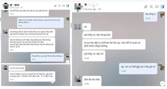 Những dòng tin nhắn có nội dung nhạy cảm được cho là của giảng viên một trường đại học tại Hà Nội.