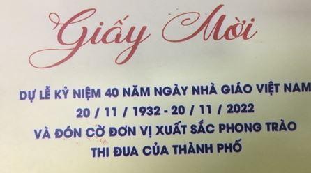Giấy mời của một trường học có sự nhầm lẫn về mốc thời gian ngày Nhà giáo Việt Nam.