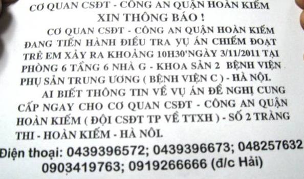 Thông báo của cơ quan công an quận Hoàn Kiếm