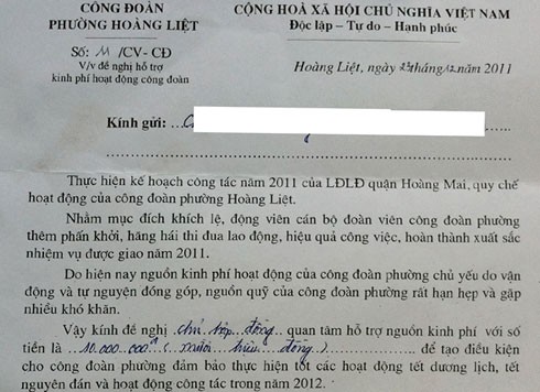 Công văn do ông Sáng kí được độc giả gửi đến VnExpress.net. Ảnh: Thái Thịnh.