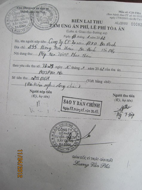 Được biết, Cty Ba Đình đã làm đơn gửi nhiều cơ quan chức năng “tố” Thẩm phán Nguyễn Văn Bốn cố tình tước đoạt quyền kháng cáo hợp pháp của đương sự.