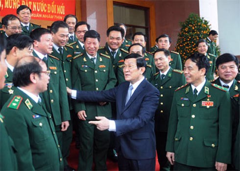 Chủ tịch nước Trương Tấn Sang: "Quân đội phải tích cực tham gia vào phát triển kinh tế - xã hội đất nước phù hợp với điều kiện và khả năng của mình". Ảnh: Quân đội Nhân dân.