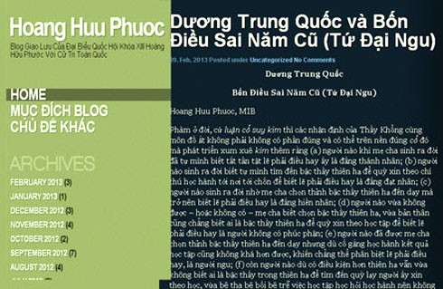 Bài viết của ông Hoàng Hữu Phước về đại biểu Dương Trung Quốc trên blog đã được gỡ bỏ.