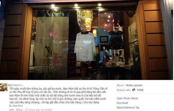 Status "tố" cửa hàng ở phố Hàng Bè từ chối khách Việt.