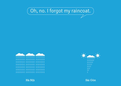 Những cơn mưa ở Hà Nội có thể kéo dài dầm dề. Mưa ở Sài Gòn đến nhanh và tạnh nhanh