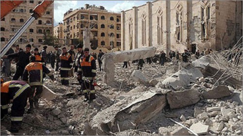 Vụ nổ lớn tại trụ sở cơ quan tình báo quân sự Syria ở Aleppo. Ảnh: Internet