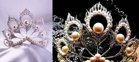 Chiếc vương miện được kết bằng ngọc trai và kim cương dành cho người chiến thắng và đoạt ngôi vị Hoa hậu hoàn vũ Mikimoto. Ảnh: Internet