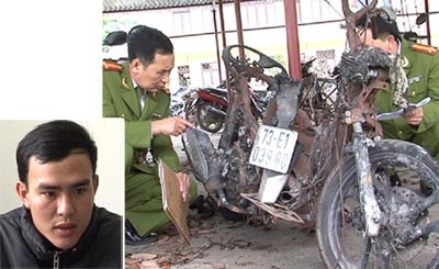 Chủ nhân Phan Trung Dũng đã tự châm lửa đốt chiếc xe máy của mình để trốn nợ.