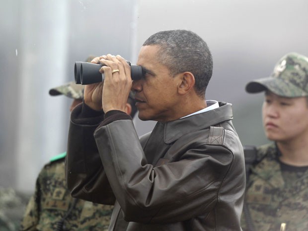 Tính đến nay, ông Obama là vị Tổng thống Mỹ thứ tư đến thăm khu vực biên giới căng thẳng giữa hai miền Triều Tiên. Ảnh: Reuters
