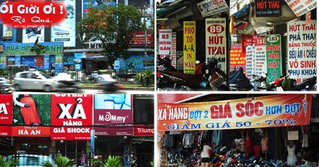 Phố phường Hà Nội bị bôi bẩn bởi quảng cáo ngoài trời. Ảnh: Việt Nguyễn.