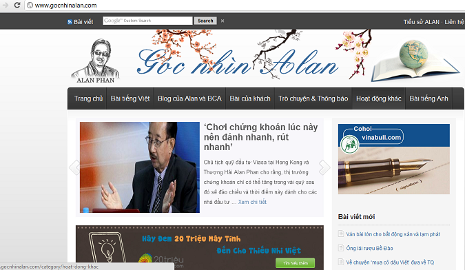 www.gocnhinalan.com. Ảnh chụp màn hình.