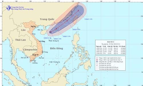 Bản đồ dự báo đường đi của bão số 2. Nguồn: Trung tâm dự báo khí tượng thủy văn T.Ư.