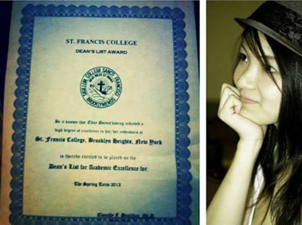 Trên trang cá nhân của mình ngày 9/6 vừa qua, cô nàng này cũng tự hào khoe với mọi người thành tích học tập khá xuất sắc. Cô được nhận bằng Dean's List Awards của trường St Francis College ở New York.