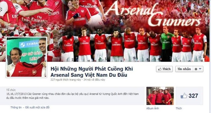 Dân mạng lập page để chào đón đội tuyển Arsenal