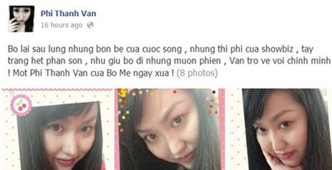 Phi Thanh Vân đăng tải hình ảnh mặt mộc của mình trên trang cá nhân